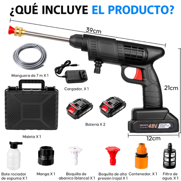 TUBOWASH PRO - HIDROLAVADORA PORTÁTIL 48V (2 Baterías)