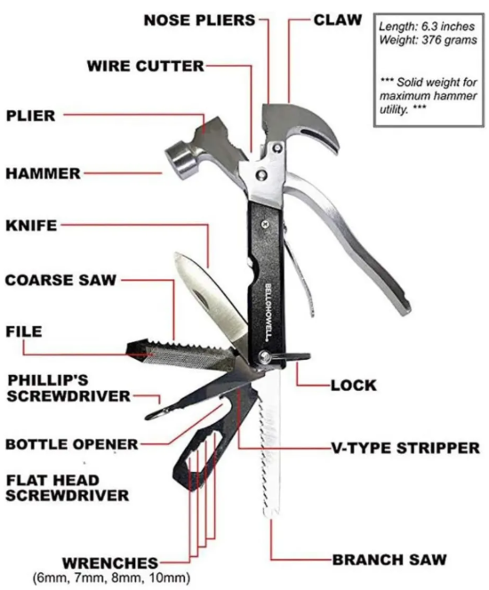 MARTILLO TÁCTICO MULTIFUNCIONAL – CAMPING, AUTO Y HOGAR