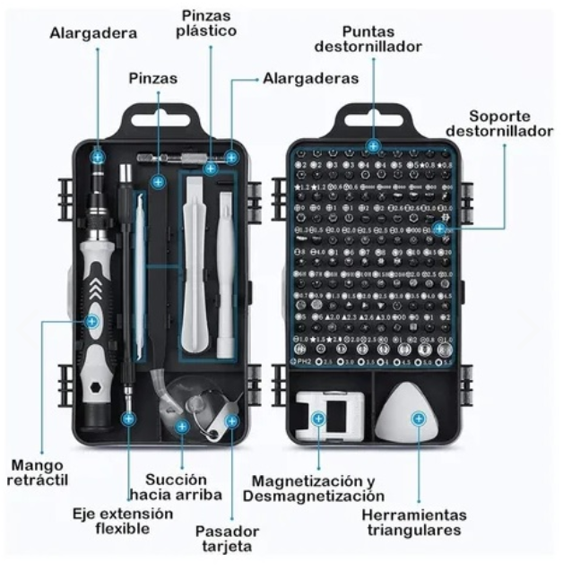 SET DE DESTORNILLADORES DE PRECISIÓN 115 EN 1 – MULTIFUNCIÓN Y PORTÁTIL